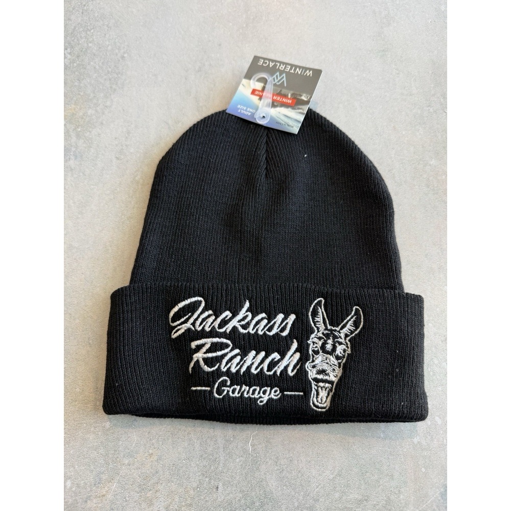 Winterlace Jackass Ranch Garage Black Knit Beanie 100% Acrylic Winter Ski Hat